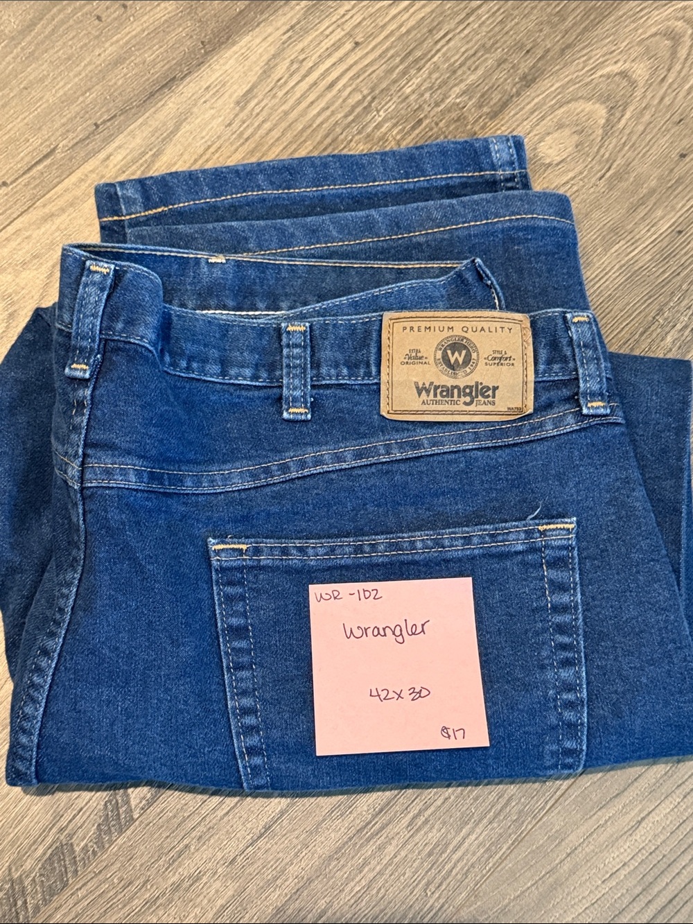 Wrangler Deep Blue Denim Jeans with Leather Patch